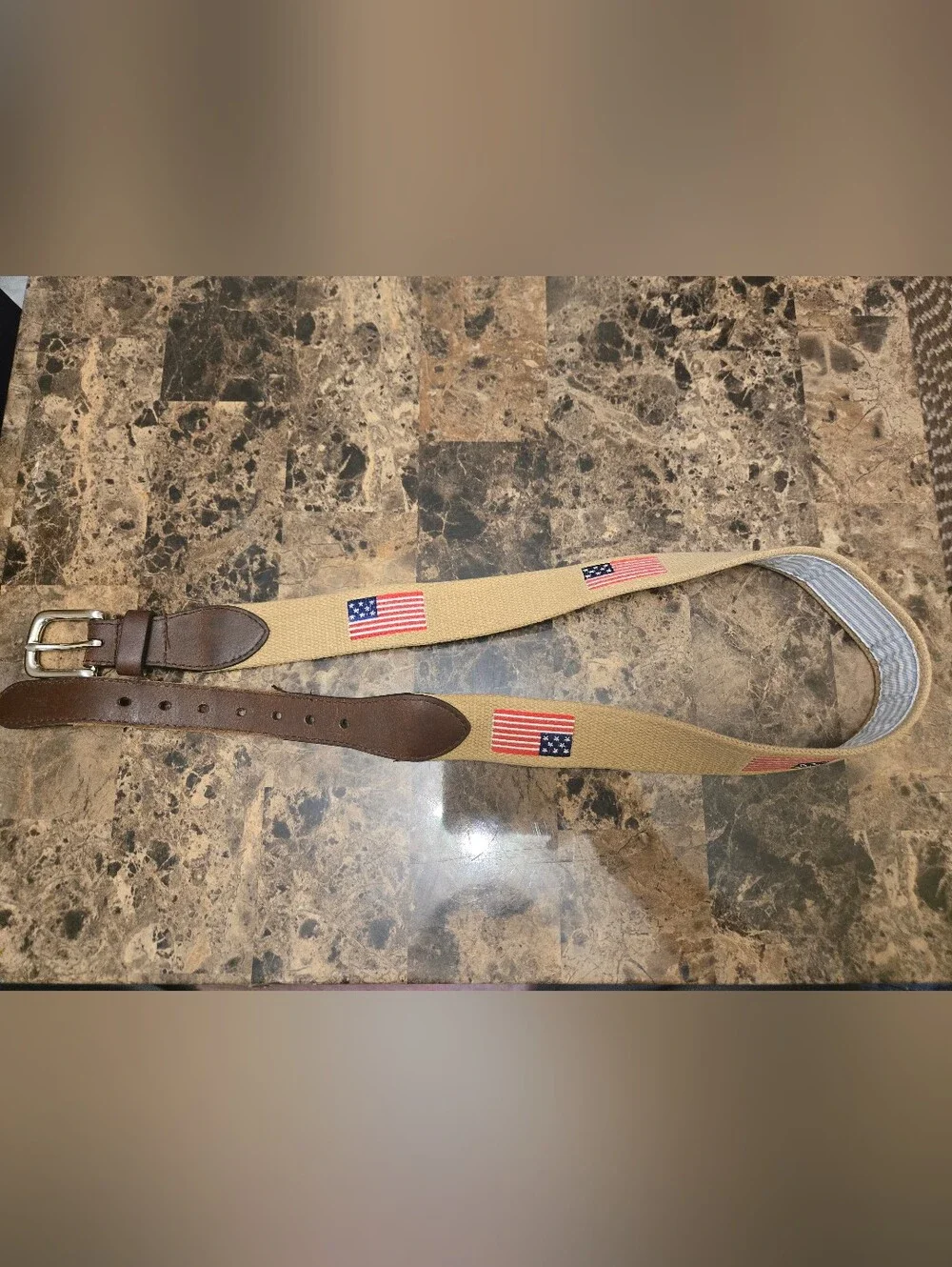 Walter Hagen Cancas Embroidered Belt - American Flag Genuine Leather